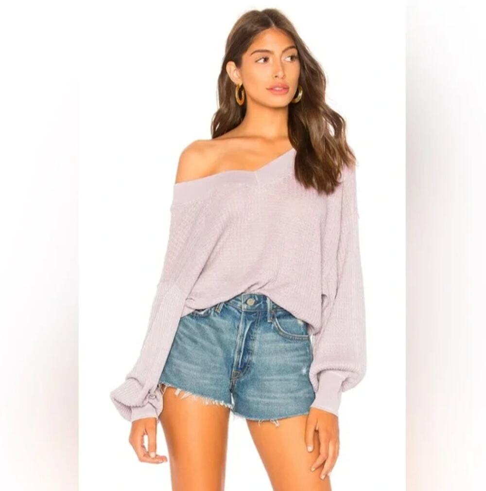 FREE PEOPLE We The Free South Side Thermal Top Purple Waffle Knit V-Neck Size M